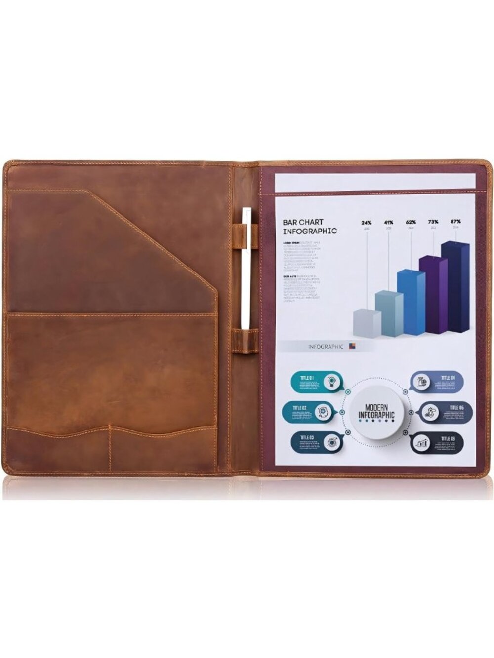 Stylish Leather Portfolio Organizer for A4 Documents, Notepad & Resume Binder